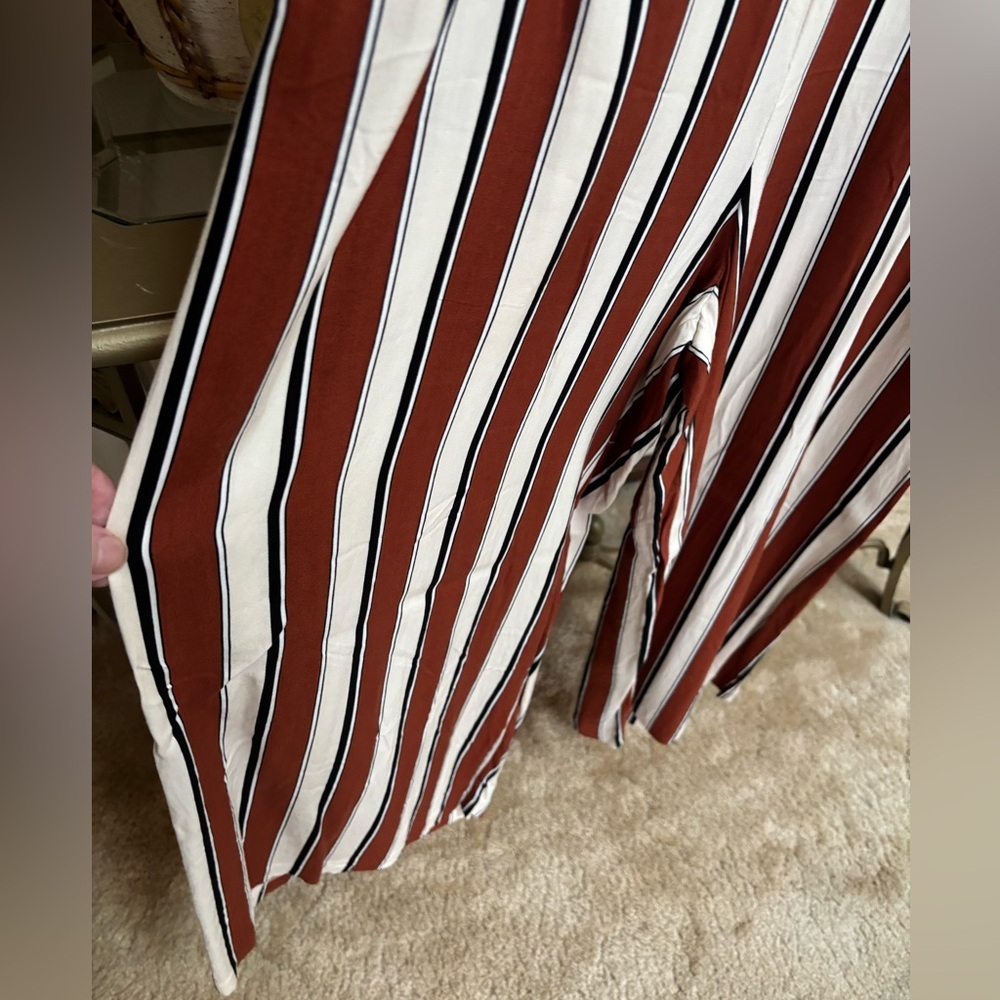 H&M Brown and White Striped Wide Leg Cropped Pants Size 10 Relaxed Fit Hi-Rise - Picture 8 of 8